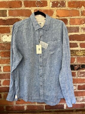 Report Collection Light Blue Linen Button-Down Shirt